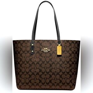 Coach Brown Signature Tote Bag with Monogram Pattern